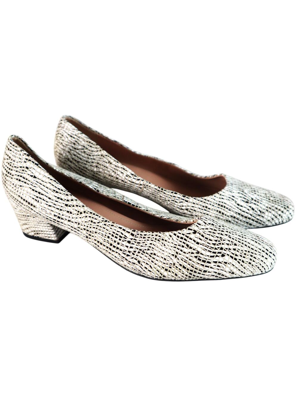 Vintage 90s Salamander Snakeskin Leather Square Toe Pumps Low Block Heel 7.5